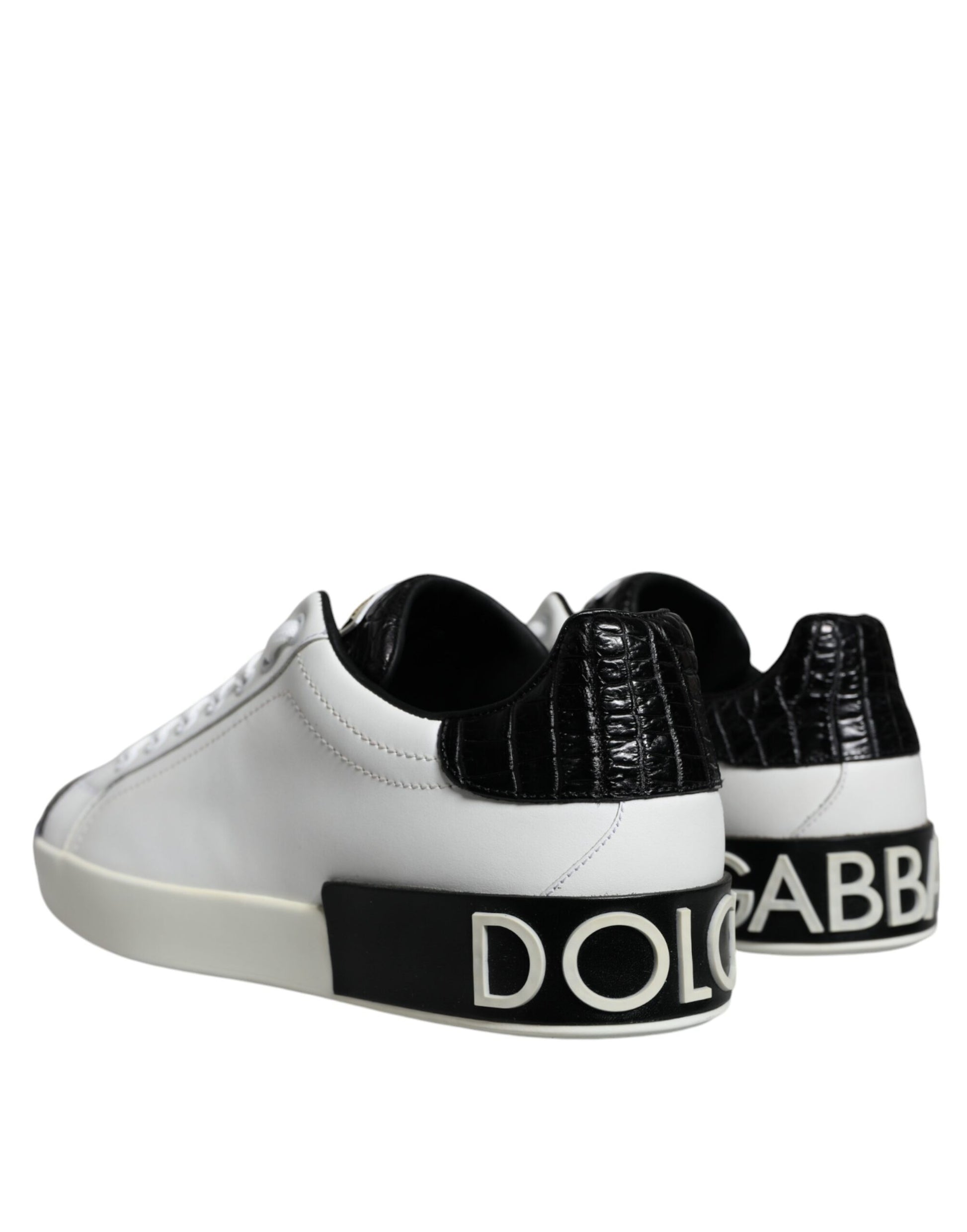 Dolce & Gabbana Black Leather Logo Portofino Sneaker Shoes