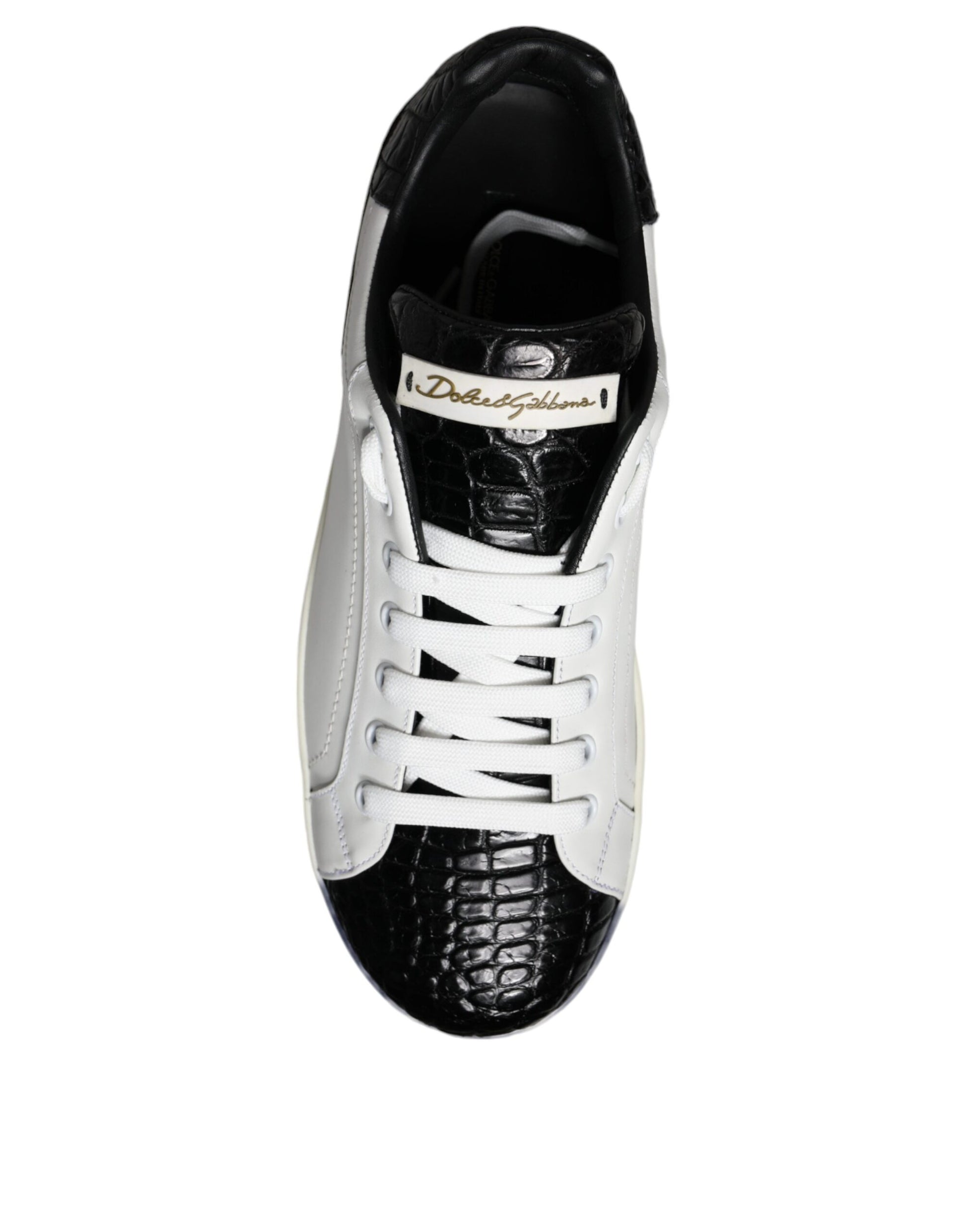 Dolce & Gabbana Black Leather Logo Portofino Sneaker Shoes