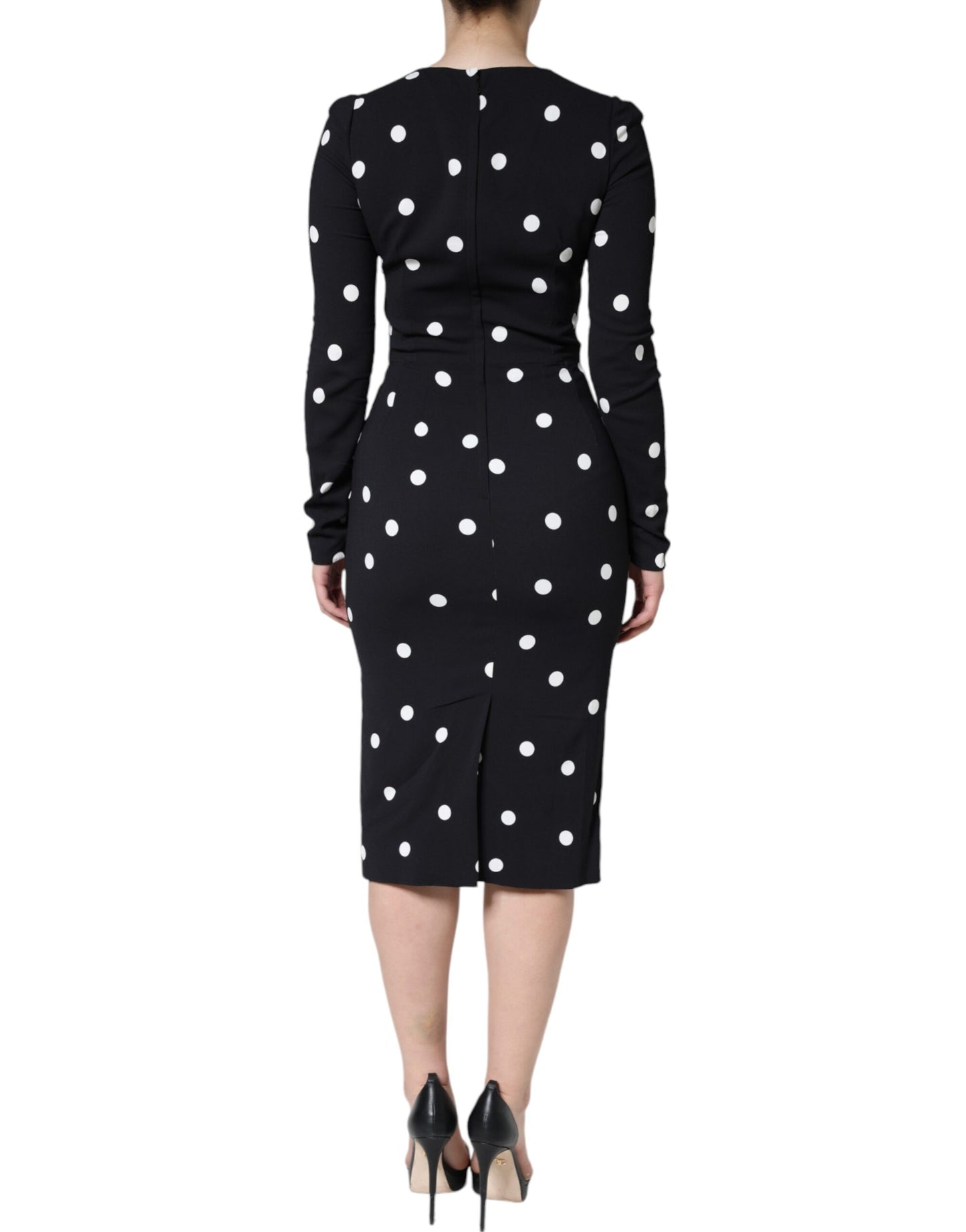 Dolce & Gabbana Black Viscose Polka Dots Sheath Midi Dress