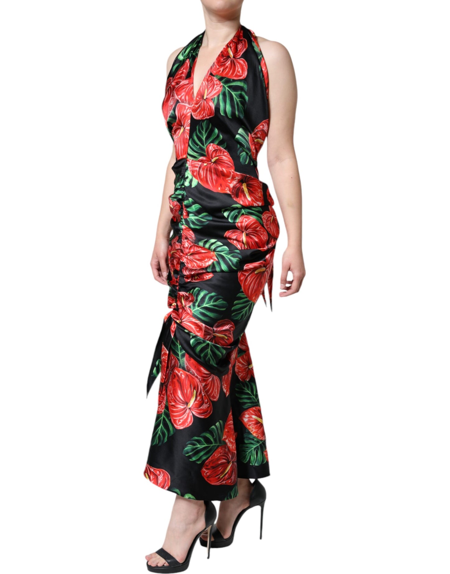 Dolce & Gabbana Black Tropical Floral Sheath Maxi Dress