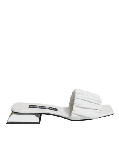 Dolce & Gabbana White Leather Slides Flats Sandals Shoes