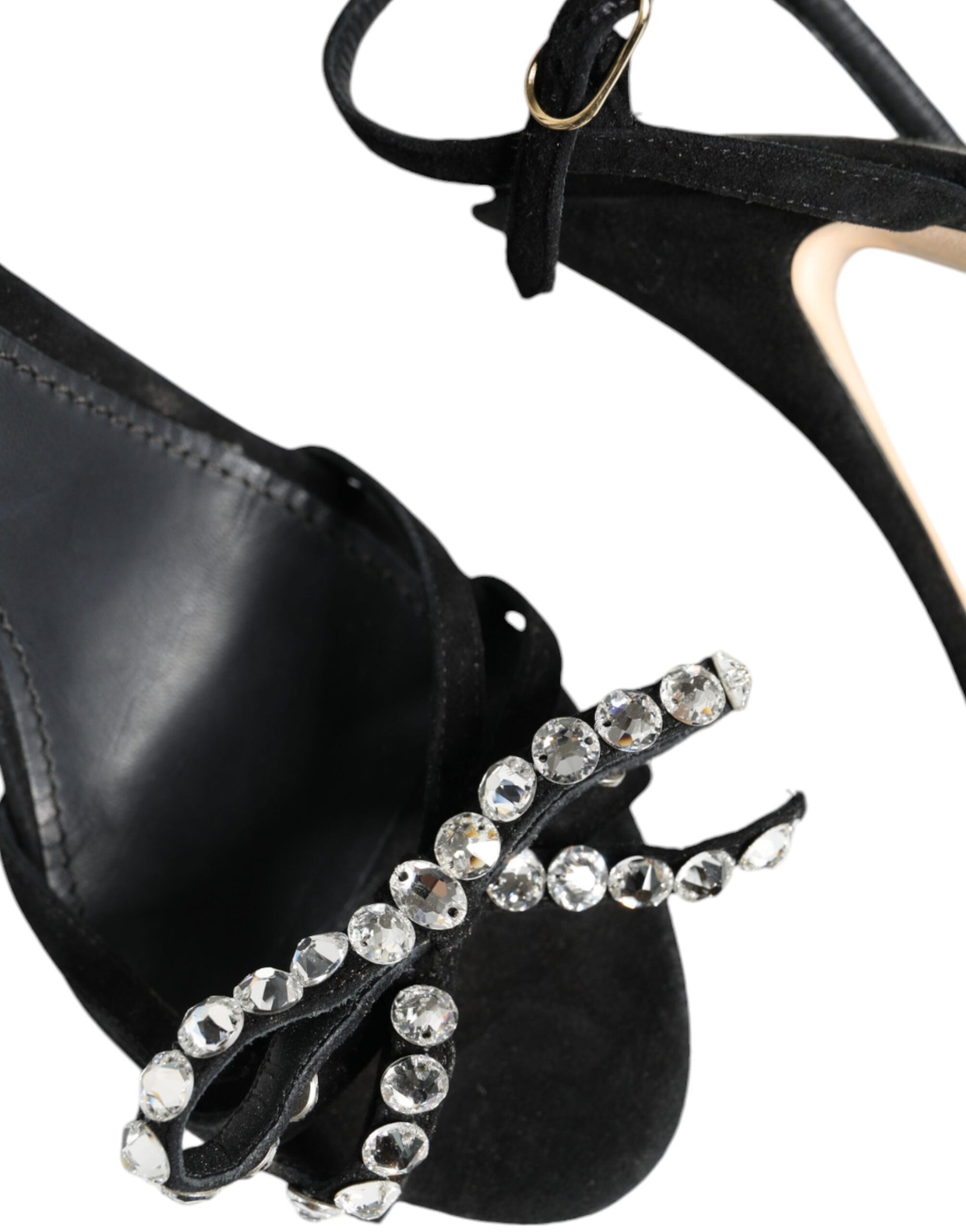 Dolce & Gabbana Black Leather Crystal Bow Heels Sandals Shoes