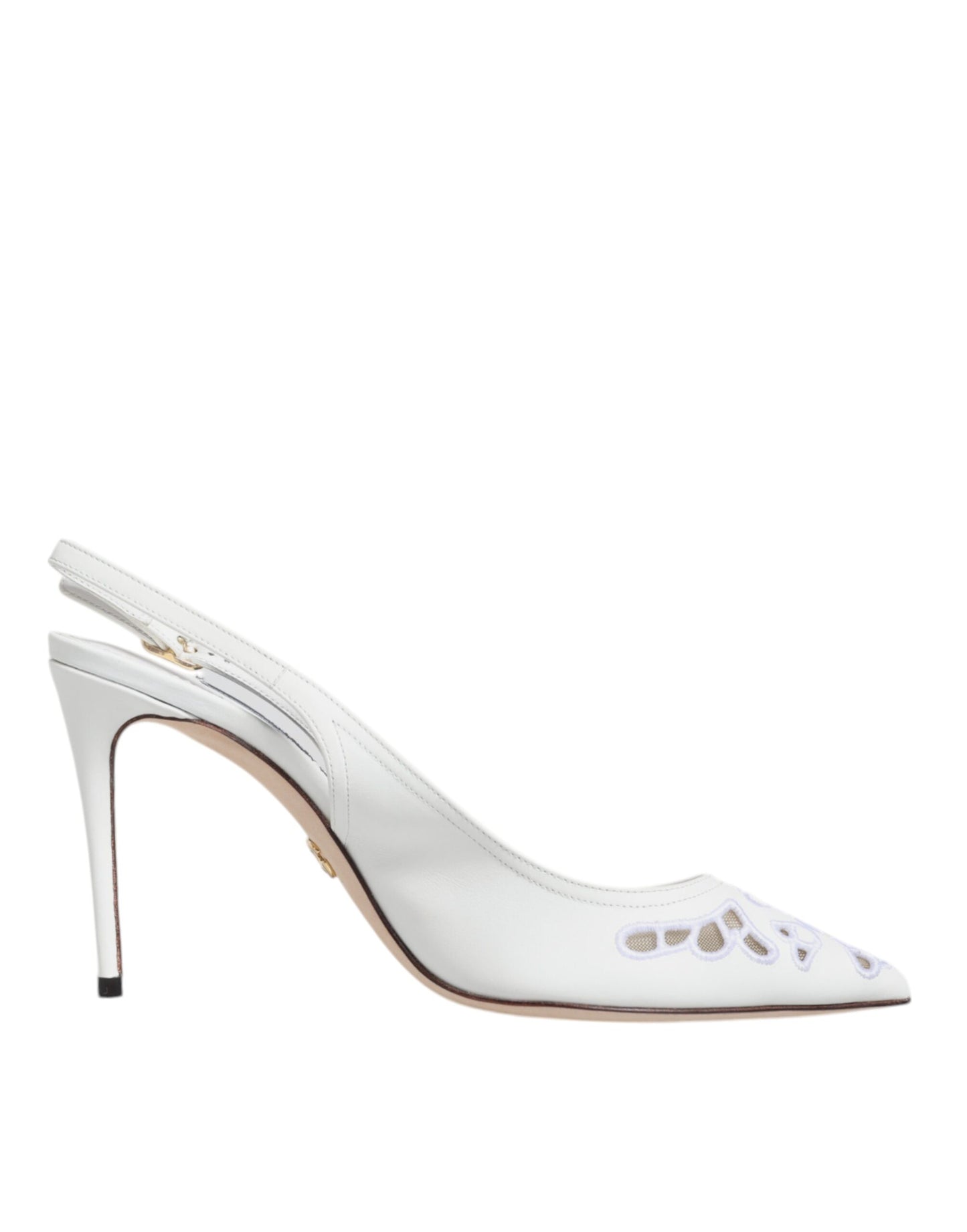 Dolce & Gabbana White Leather Stiletto Heels Slingback Shoes