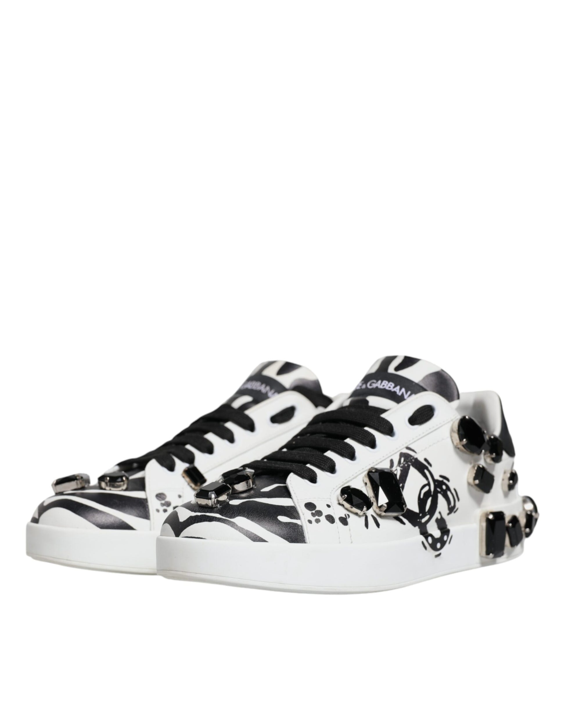 Dolce & Gabbana White Crystal Portofino Low Top Sneaker Shoes