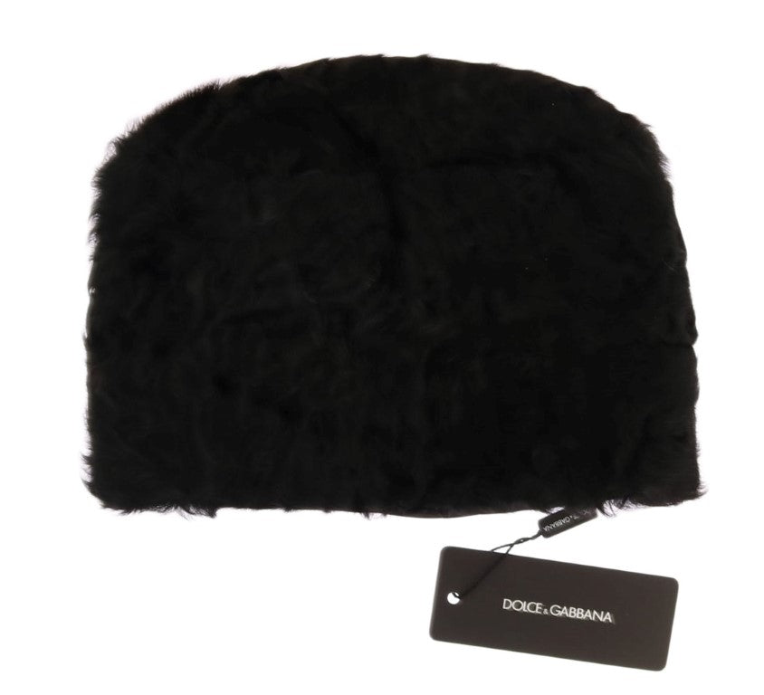 Dolce & Gabbana Elegant Black Xiangao Fur Beanie Hat