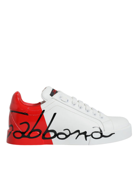 Dolce & Gabbana White Red Portofino Low Top Sneakers Shoes