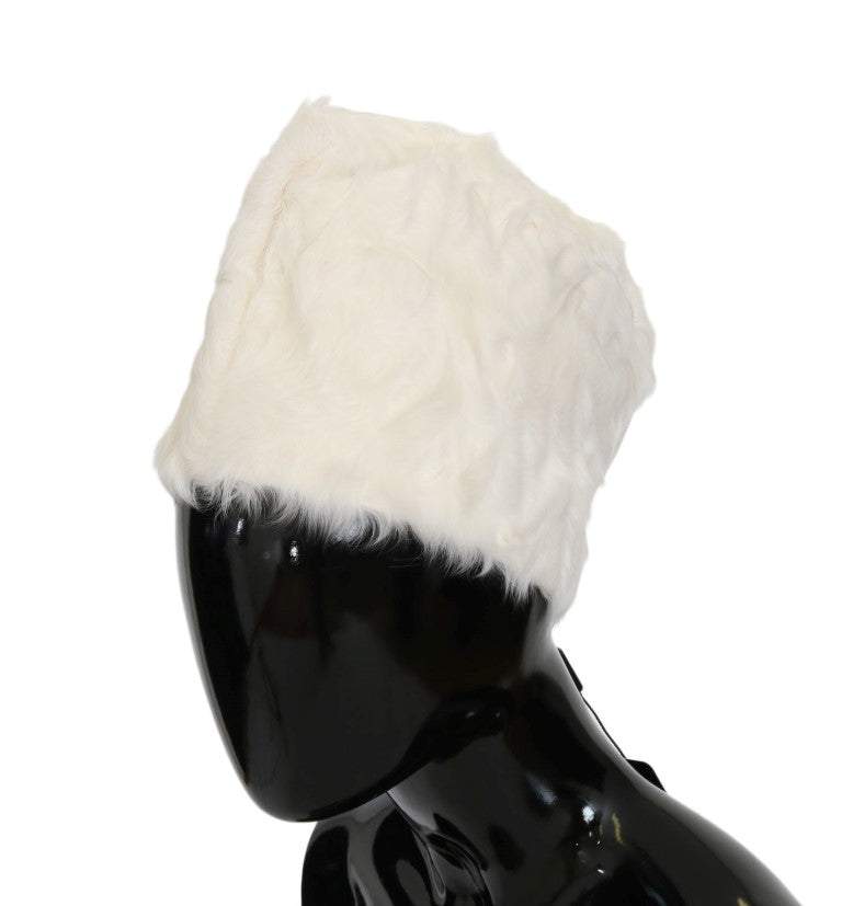 Dolce & Gabbana Elegant White Fur Beanie Luxury Winter Hat