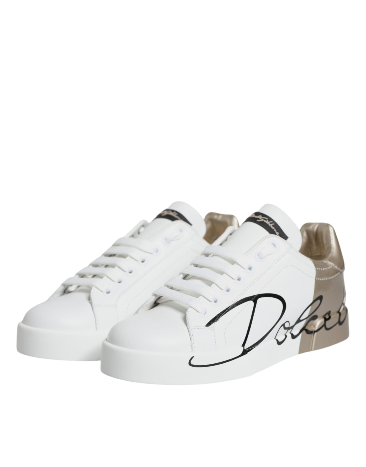 Dolce & Gabbana White Gold Portofino Low Top Sneakers Shoes