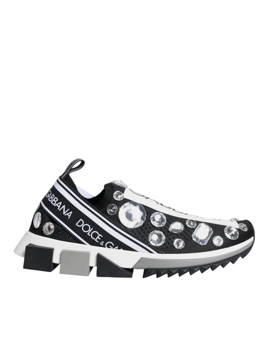 Dolce & Gabbana Black Sorrento Crystals Low Top Sneakers Shoes