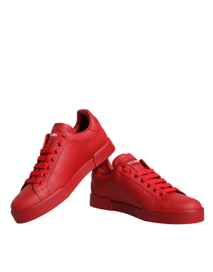 Dolce & Gabbana Red Leather Low Top Women Sneakers Shoes