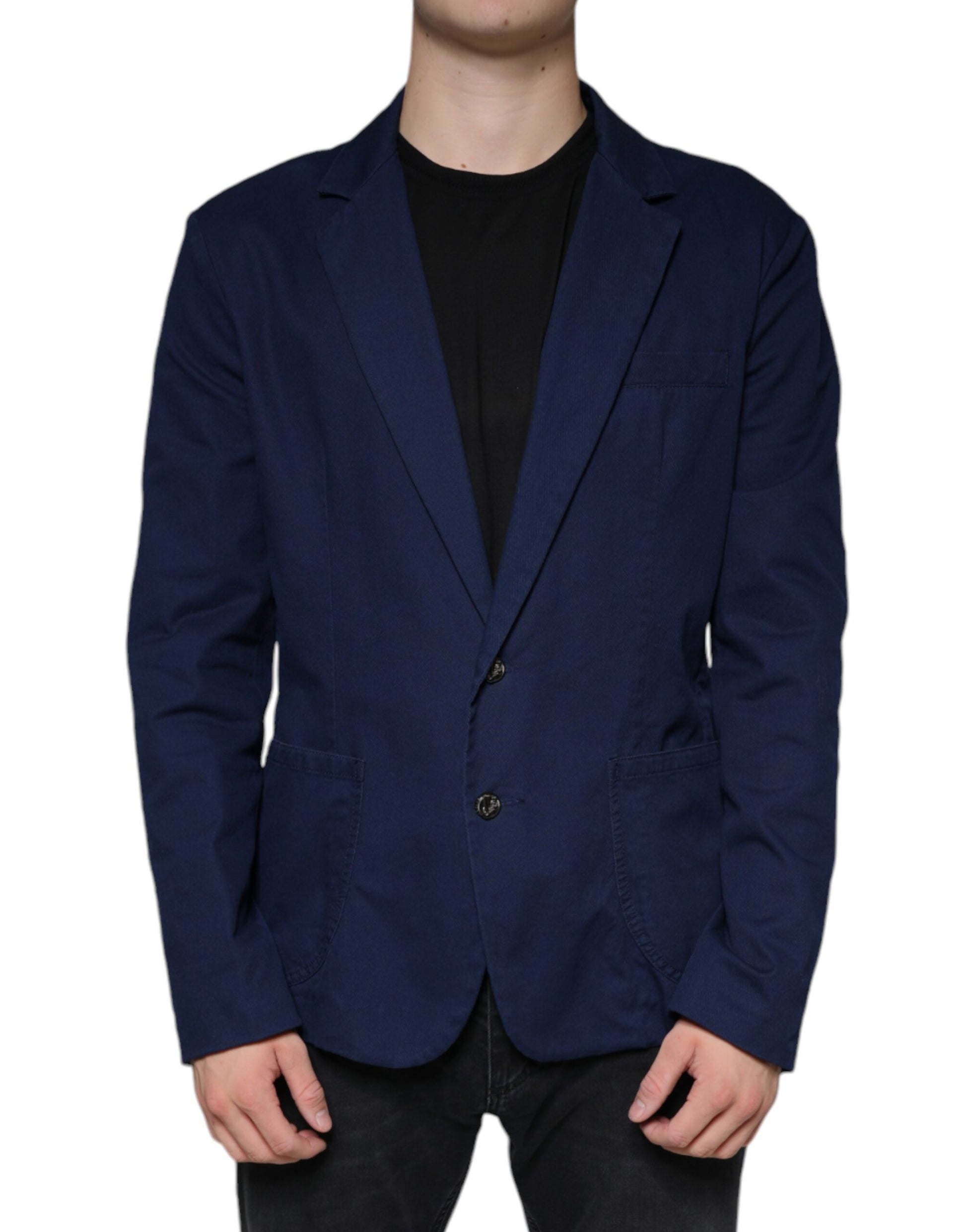 Dolce & Gabbana Blue Notch Single Breasted Dress Coat Blazer