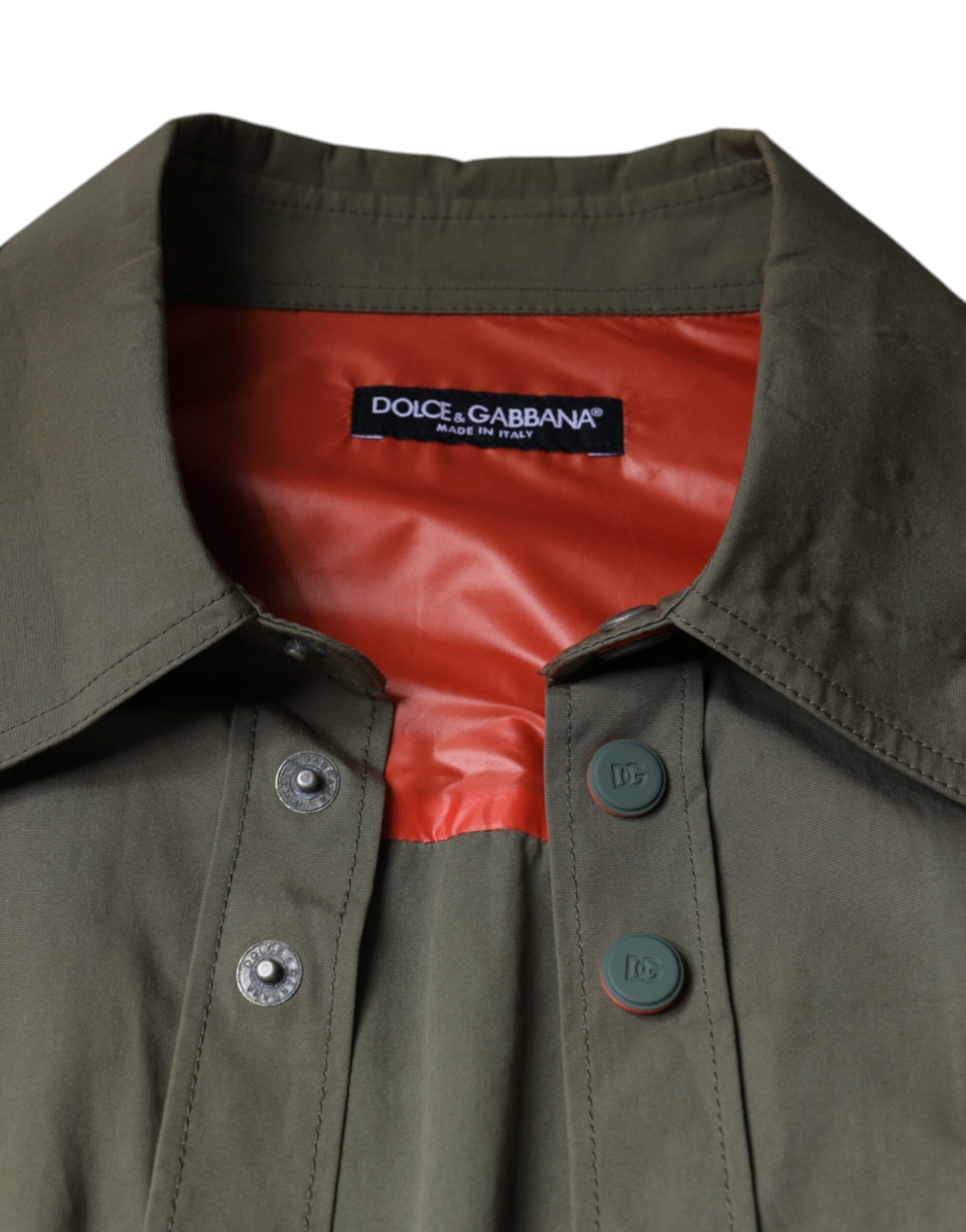 Dolce & Gabbana Military Green Cotton Bend Collared Coat Jacket