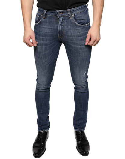 Dolce & Gabbana Dark Blue Washed Cotton Skinny Denim Jeans