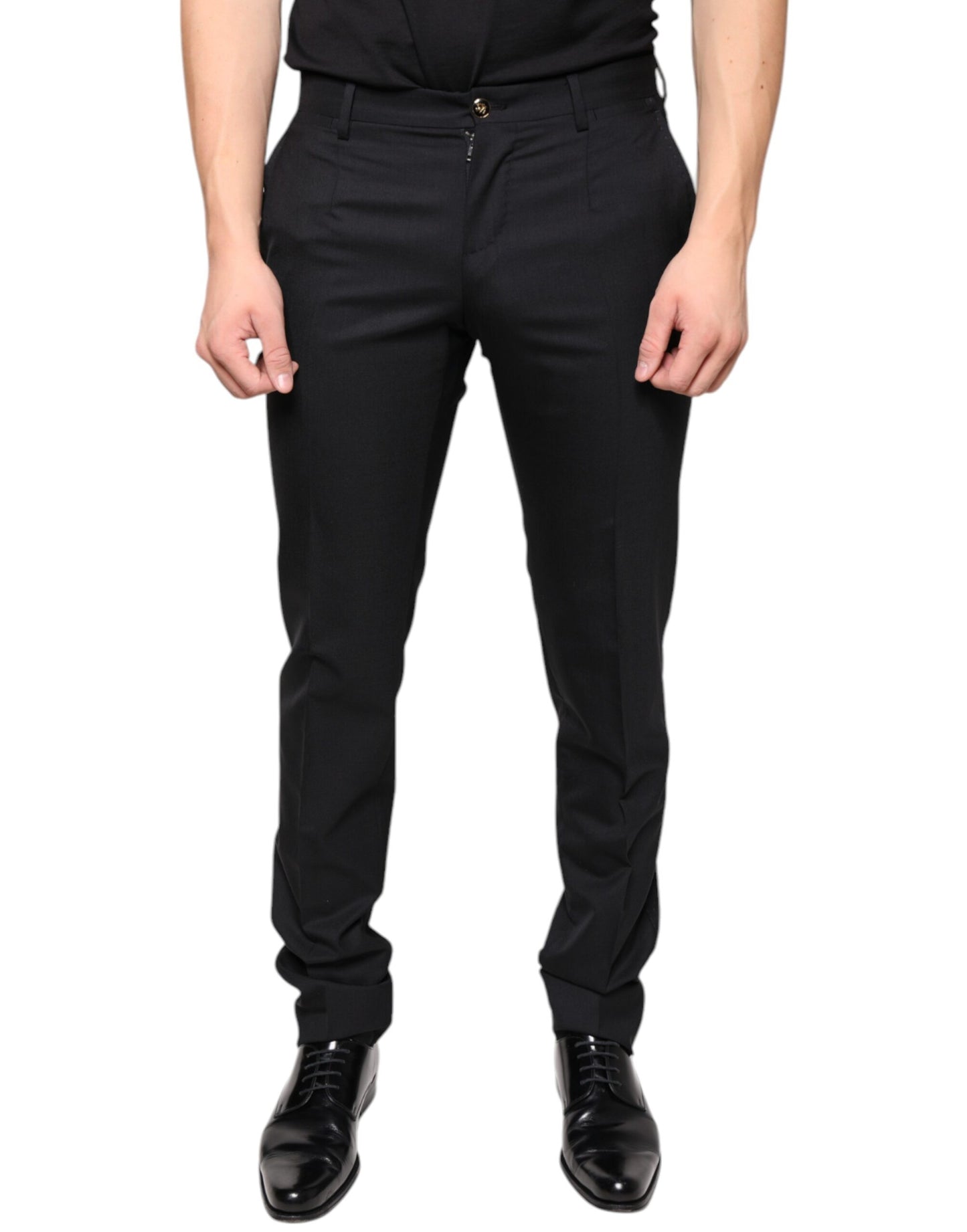 Dolce & Gabbana Black Wool Skinny Men Dress Pants