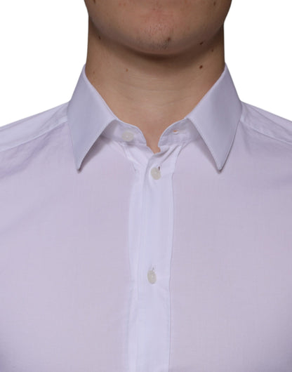 Dolce & Gabbana White Cotton Stretch Dress GOLD Formal Shirt