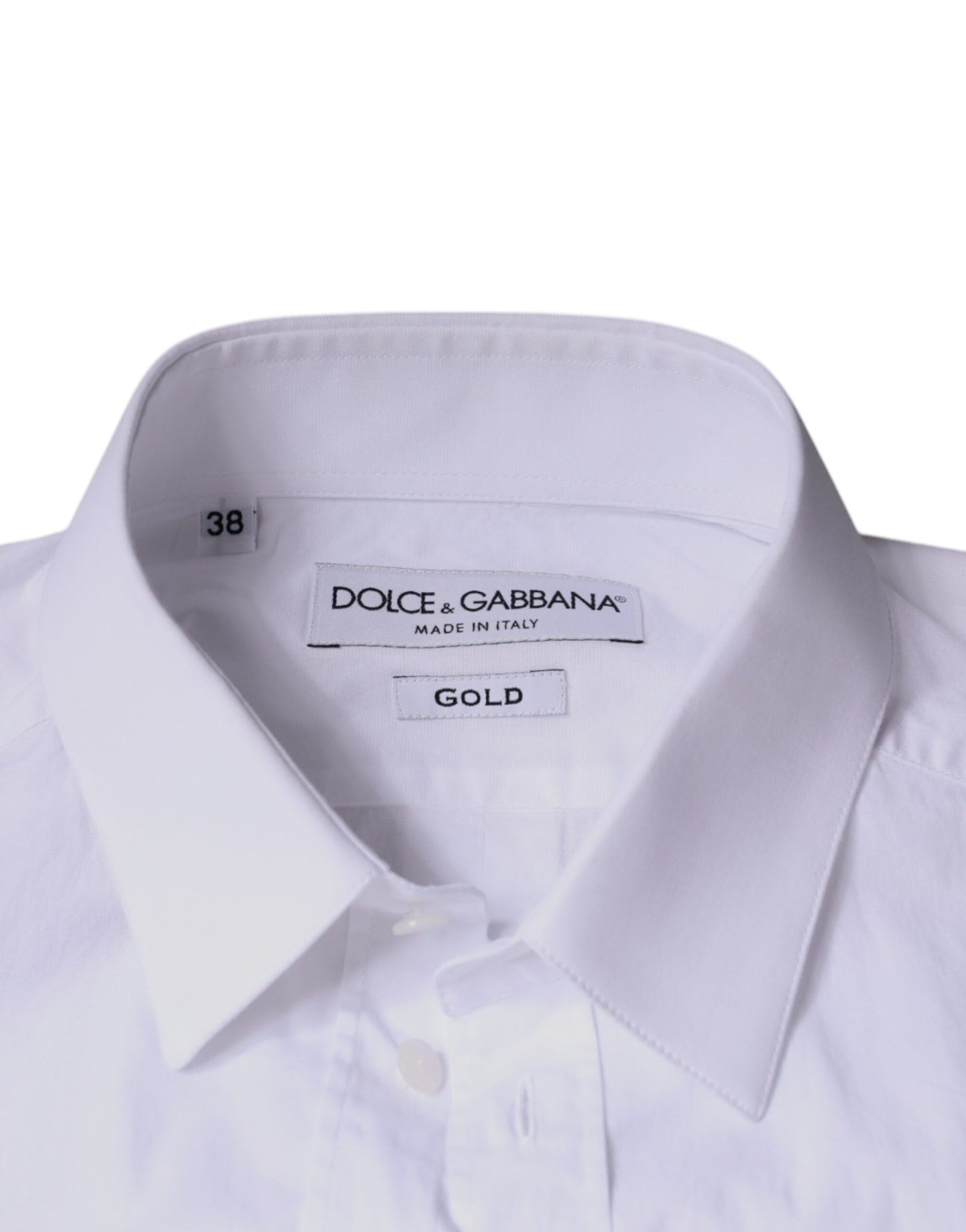 Dolce & Gabbana White Cotton Stretch Dress GOLD Formal Shirt