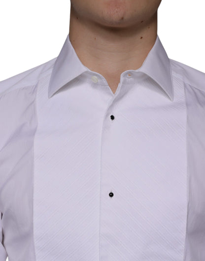 Dolce & Gabbana White Bib Cotton Poplin GOLD Men Formal Shirt