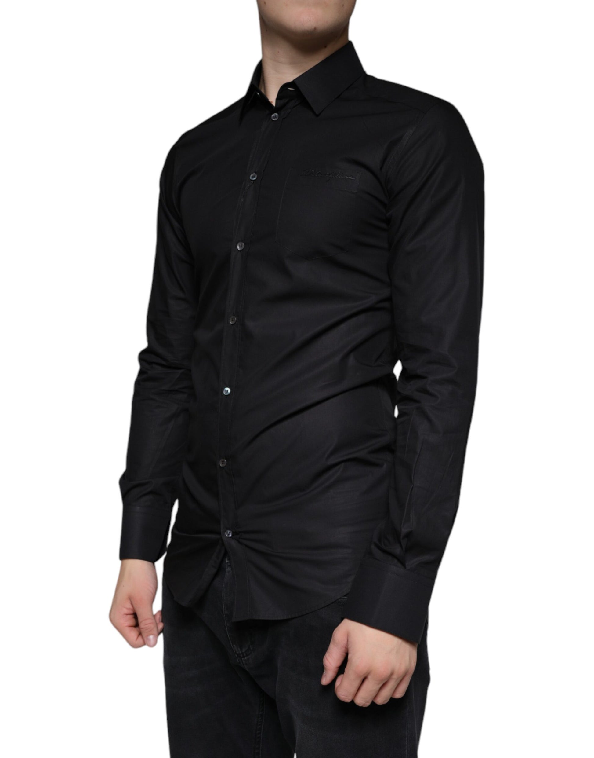 Dolce & Gabbana Black Cotton Stretch Dress GOLD Formal Shirt