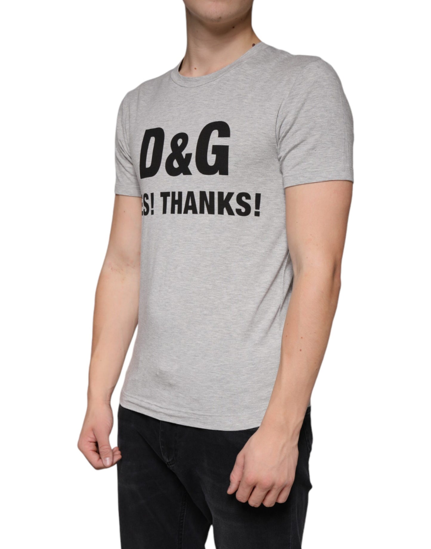 Dolce & Gabbana Gray Logo Print Crewneck Short Sleeve T-shirt