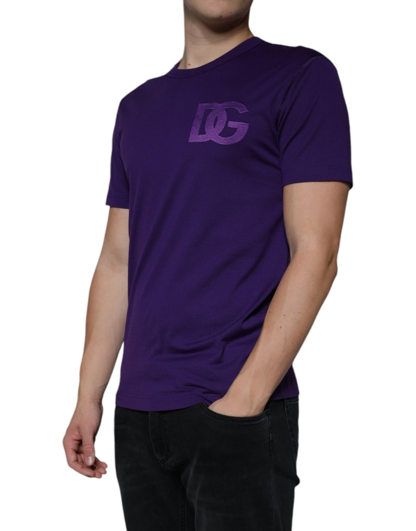 Dolce & Gabbana Purple DG Logo Cotton Crew Neck T-shirt