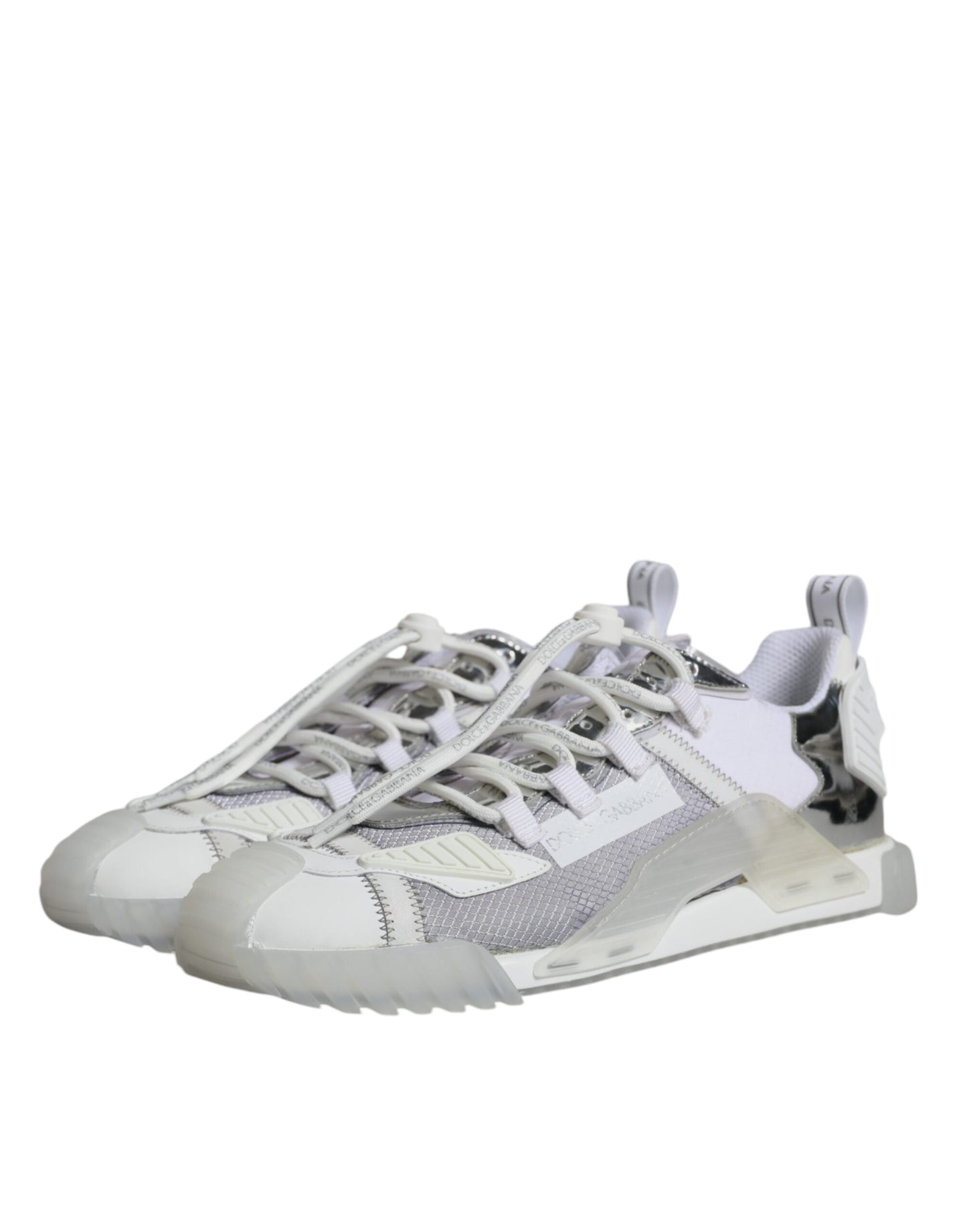 Dolce & Gabbana White Silver Low Top NS1 Sneakers Shoes