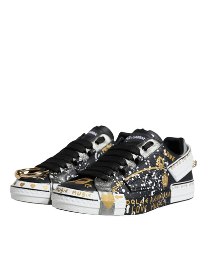 Dolce & Gabbana Black White Portofino Low Top Sneakers Shoes