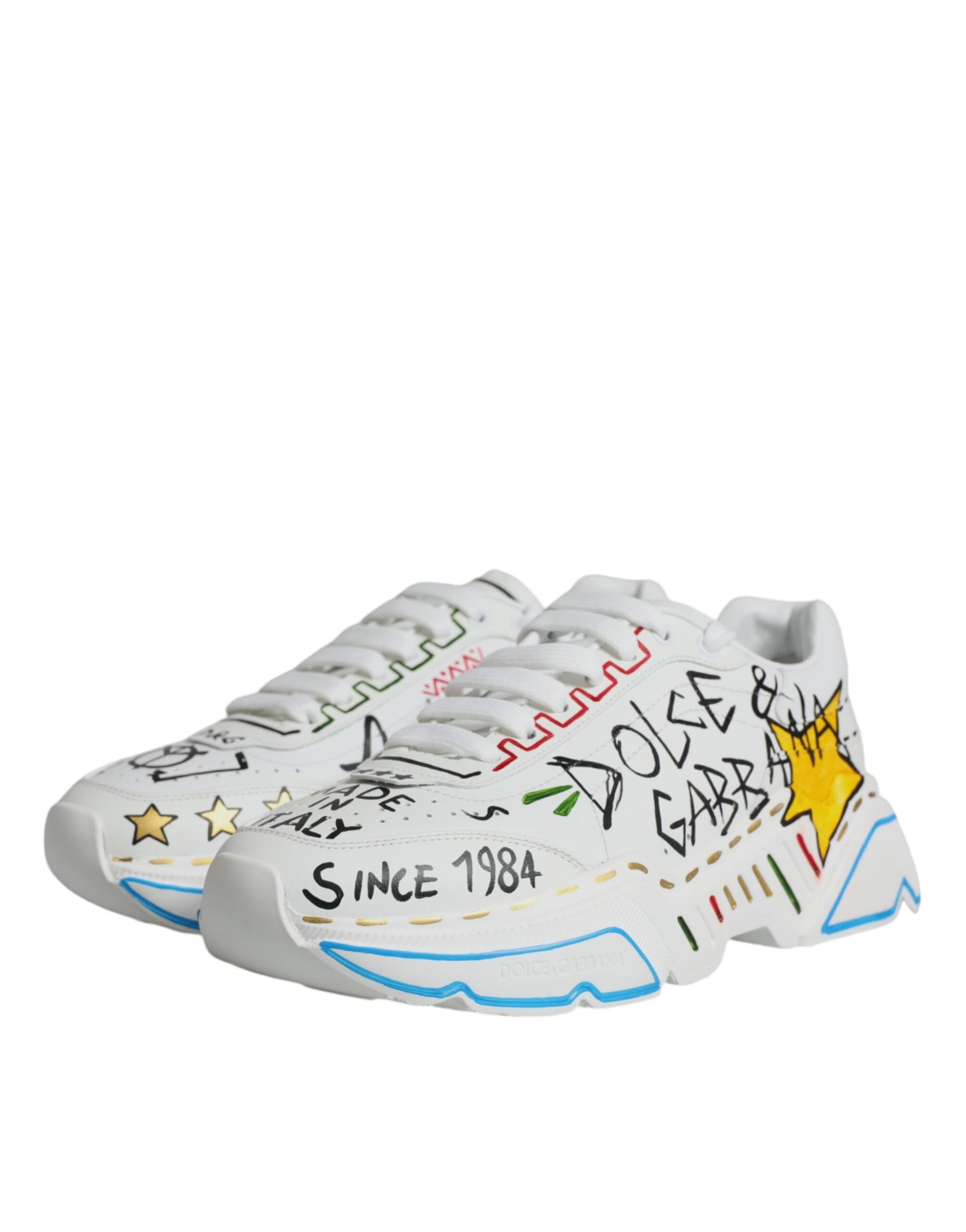 Dolce & Gabbana White Daymaster Hand Painted Sneakers Shoes