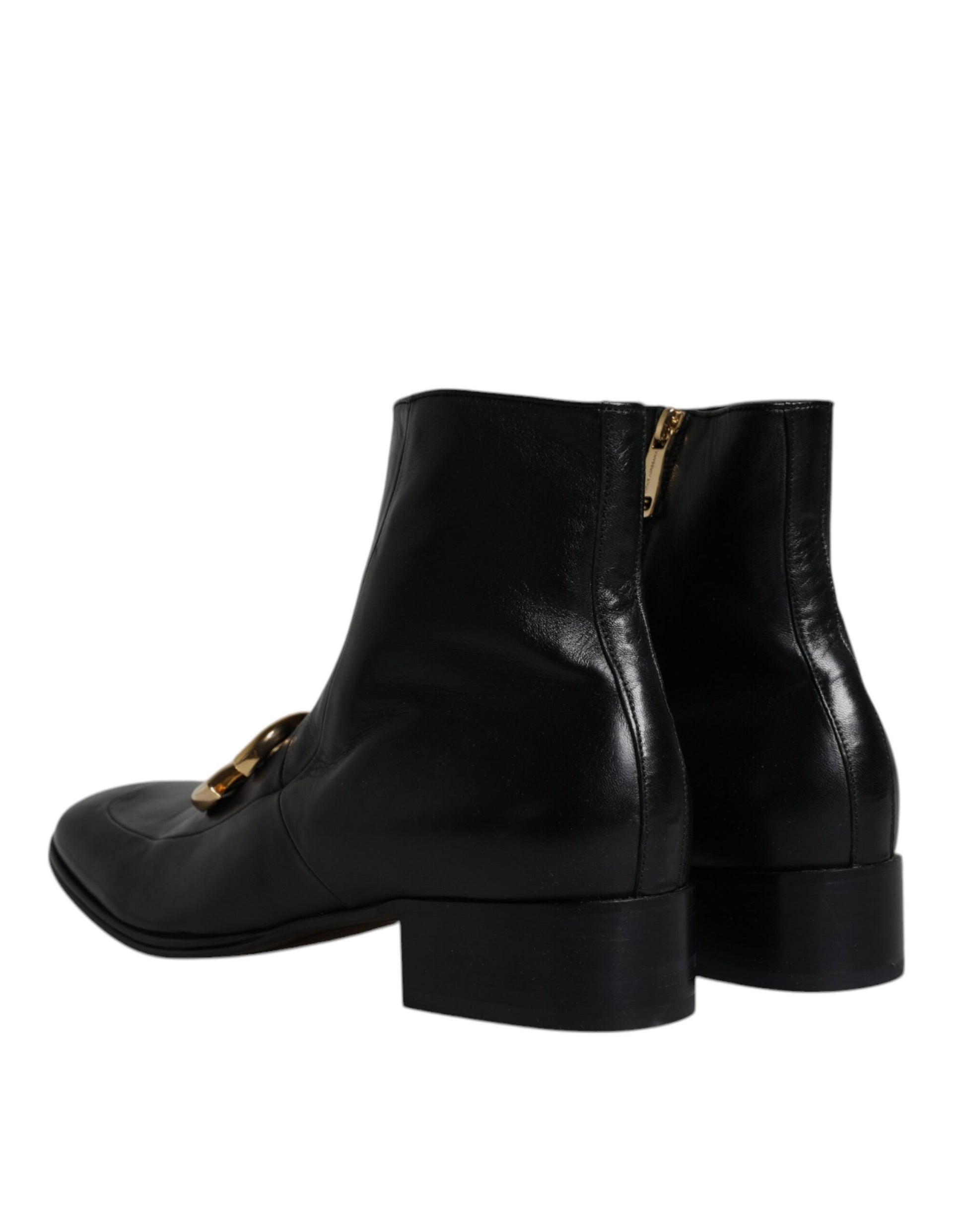 Dolce & Gabbana Black Nappa Leather Logo Ankle Boots Shoes