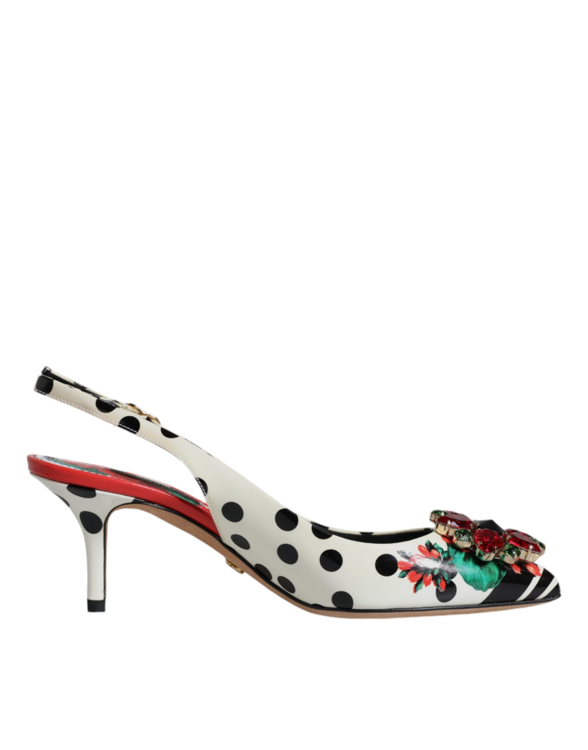 Dolce & Gabbana Multicolor Leather Crystal Heels Slingback Shoes