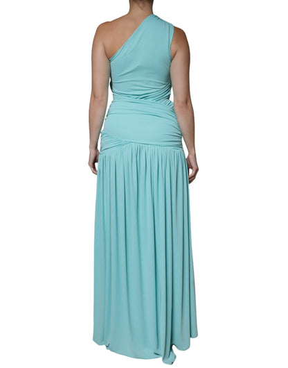 Christian Pellizzari Light Blue Jersey Long Drape One Shoulder Dress