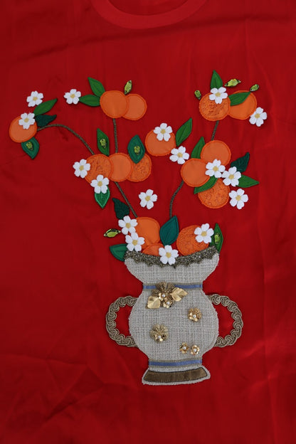 Top elegante con bordados florales en seda roja de Dolce &amp; Gabbana