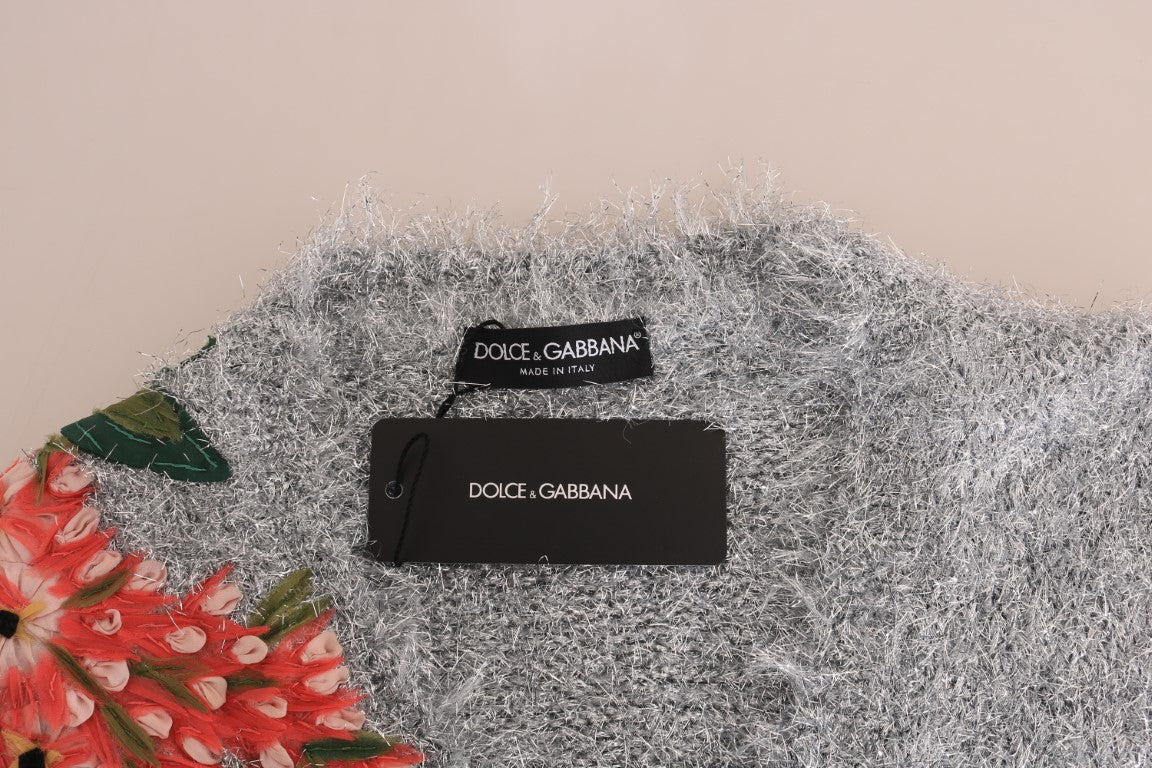 Cárdigan elegante con apliques florales en plata de Dolce &amp; Gabbana