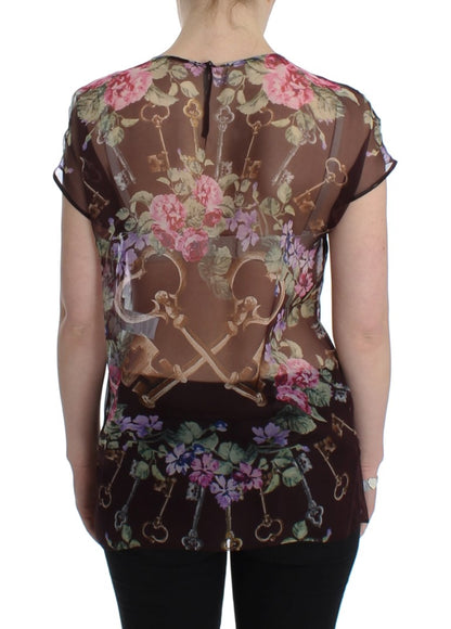 Blusa elegante de seda con estampado floral y mangas cortas de Dolce &amp; Gabbana