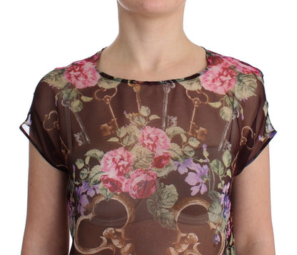 Blusa elegante de seda con estampado floral y mangas cortas de Dolce &amp; Gabbana