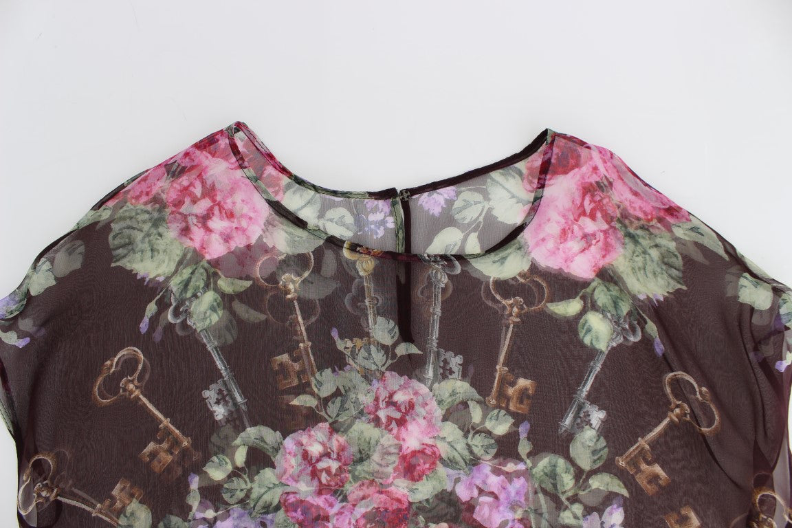 Blusa elegante de seda con estampado floral y mangas cortas de Dolce &amp; Gabbana