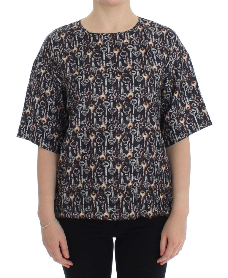 Blusa de seda con estampado de llaves Enchanted Sicily de Dolce &amp; Gabbana