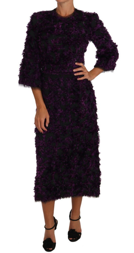 Dolce & Gabbana Elegant Fringe Sheath Dress in Purple & Black