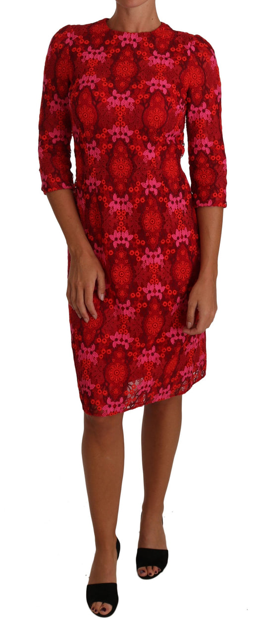 Dolce & Gabbana Elegant Floral Crochet Knee-Length Dress