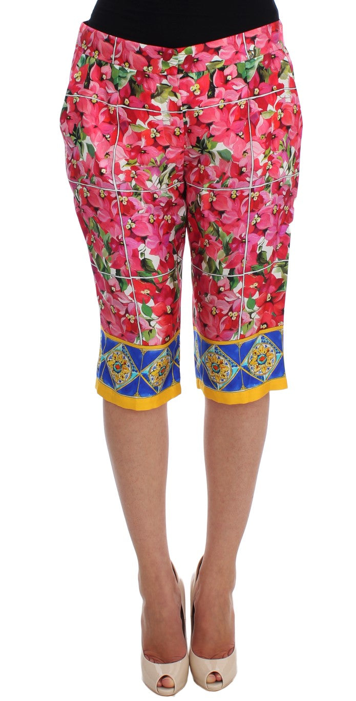 Pantalones capri de seda con estampado floral multicolor de Dolce &amp; Gabbana