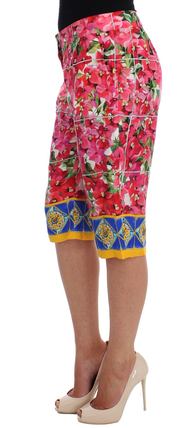 Pantalones capri de seda con estampado floral multicolor de Dolce &amp; Gabbana