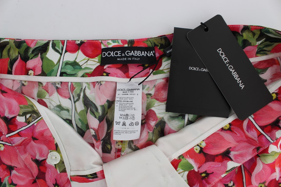 Pantalones capri de seda con estampado floral multicolor de Dolce &amp; Gabbana