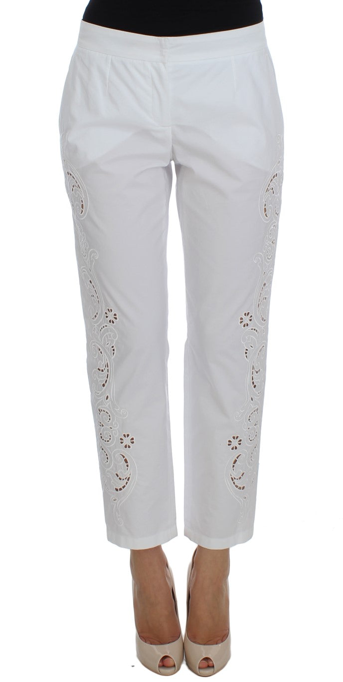 Pantalones de vestir elegantes con aberturas y estampado floral blanco de Dolce &amp; Gabbana