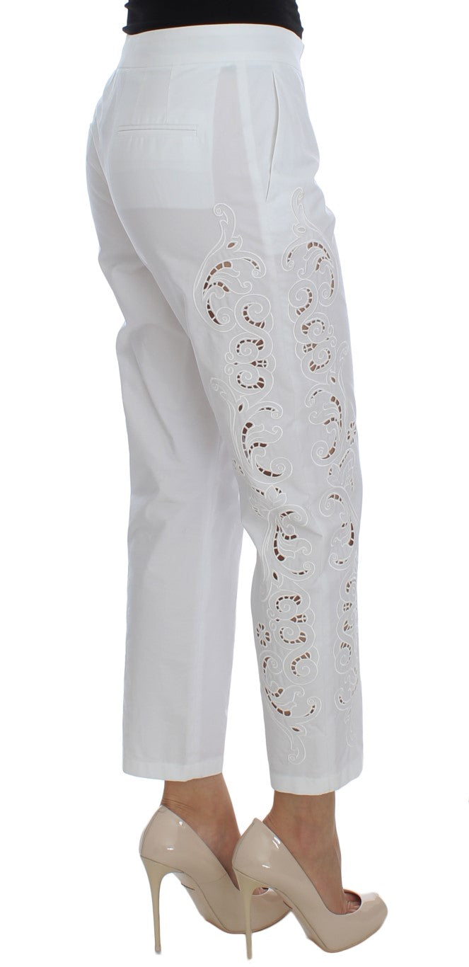 Pantalones de vestir elegantes con aberturas y estampado floral blanco de Dolce &amp; Gabbana