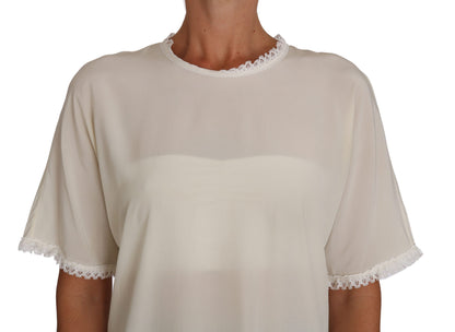 Blusa con detalle de encaje de seda color crema de Dolce &amp; Gabbana