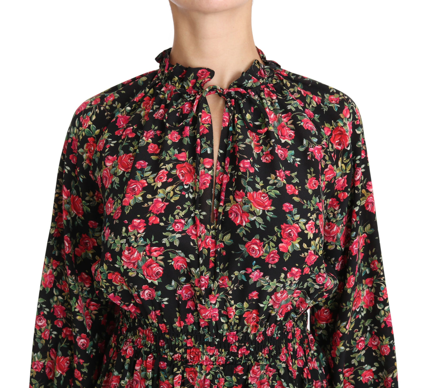 Camisa elegante de seda con estampado floral negro de Dolce &amp; Gabbana