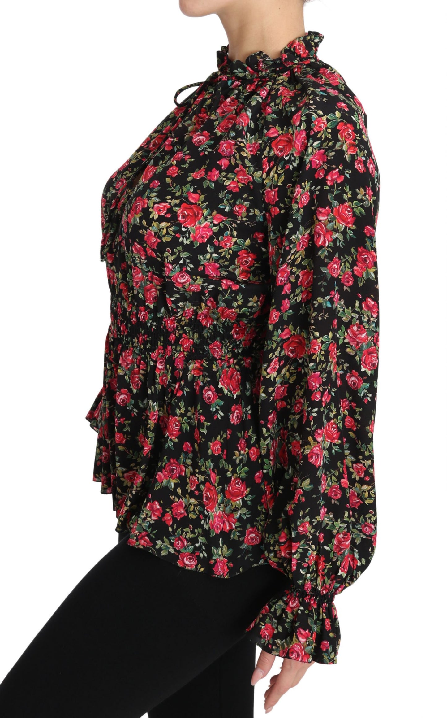 Camisa elegante de seda con estampado floral negro de Dolce &amp; Gabbana