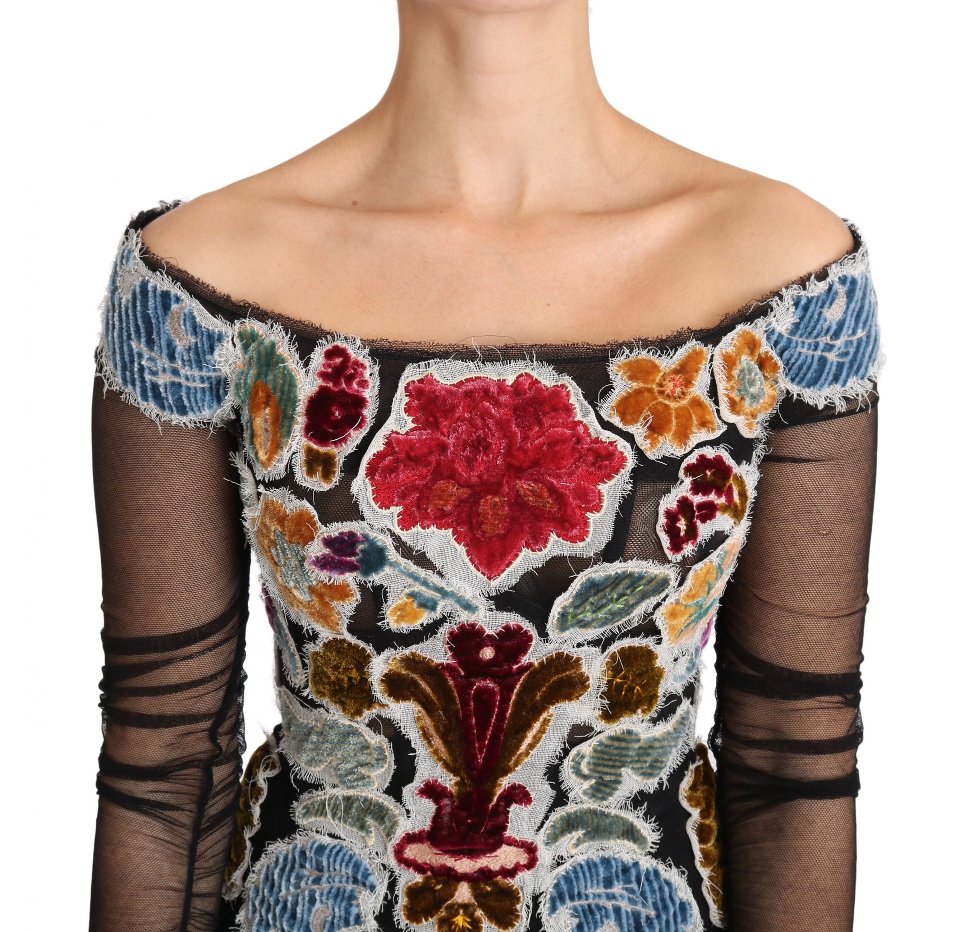 Blusa elegante de manga larga con apliques florales de Dolce &amp; Gabbana