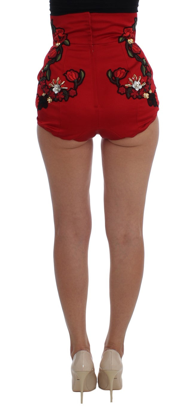 Shorts de seda roja con bordados de Dolce &amp; Gabbana