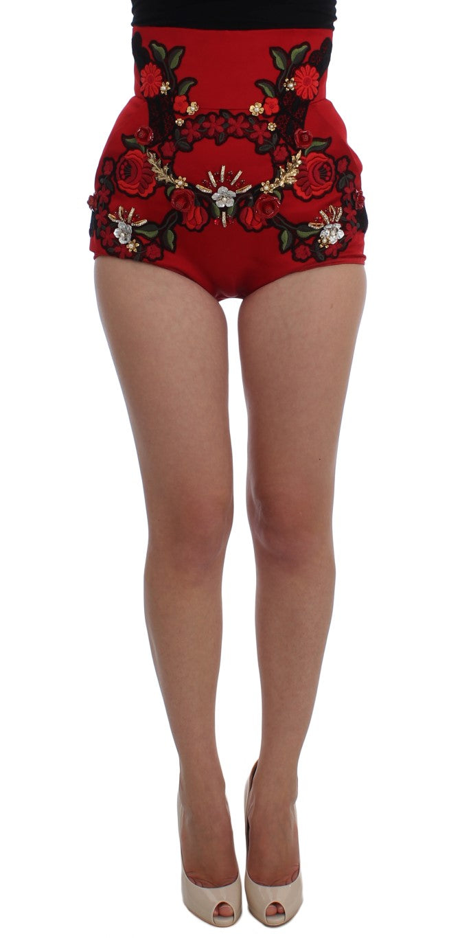 Shorts de seda roja con bordados de Dolce &amp; Gabbana