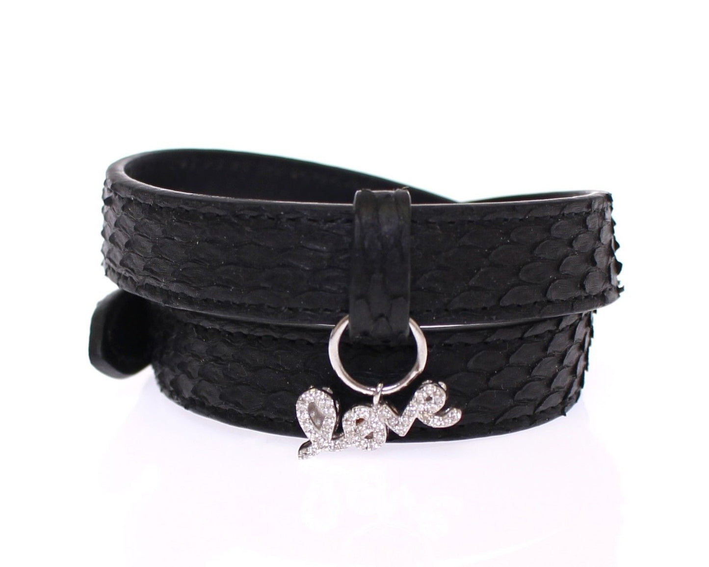 Pulsera de plata con piel de serpiente negra exquisita de Nialaya